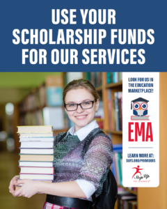 Sèvi ak Fon Bousdetid ou pou Sèvis nou yo Afich - Elèv k ap souri epi k ap pote yon pil liv.